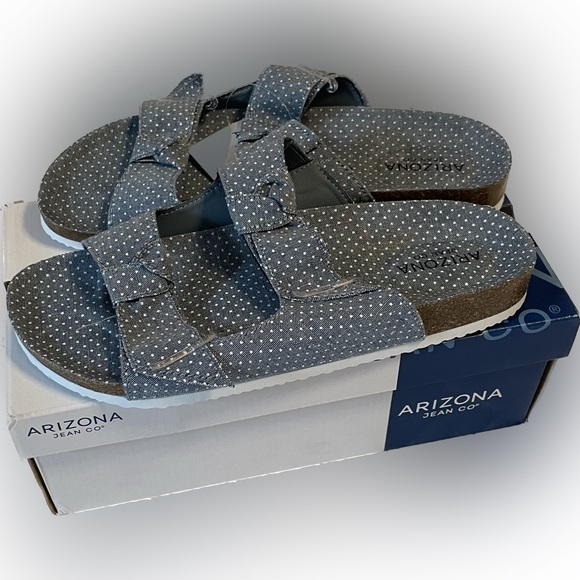 Arizona Jean Company Shoes - Arizona Florio Footbed Sandals in Denim Polkadot